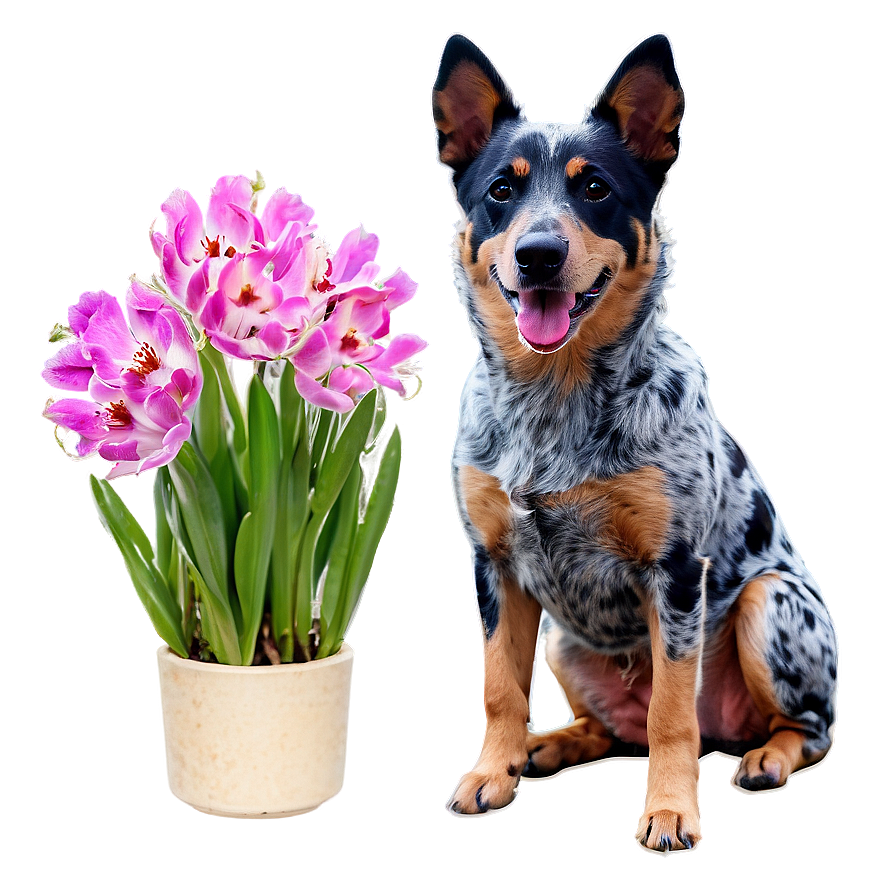 Blue Heeler With Flowers Png Try