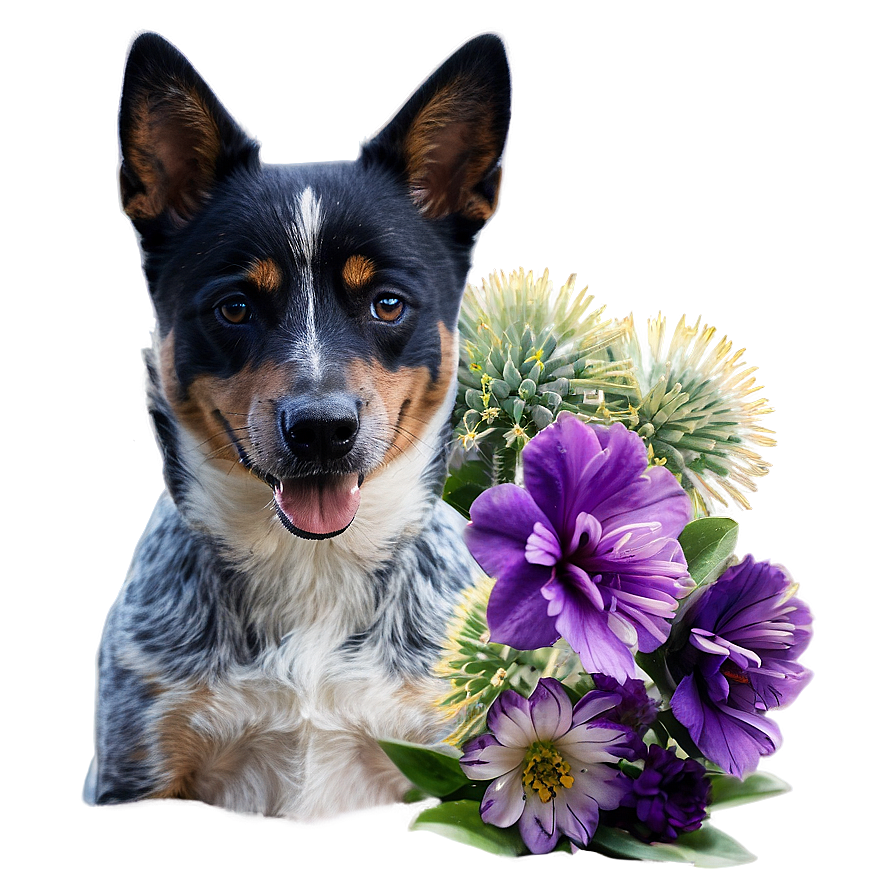 Blue Heeler With Flowers Png Woc71