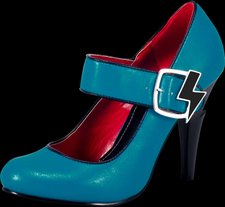 Blue High Heelwith Lightning Bolt Strap