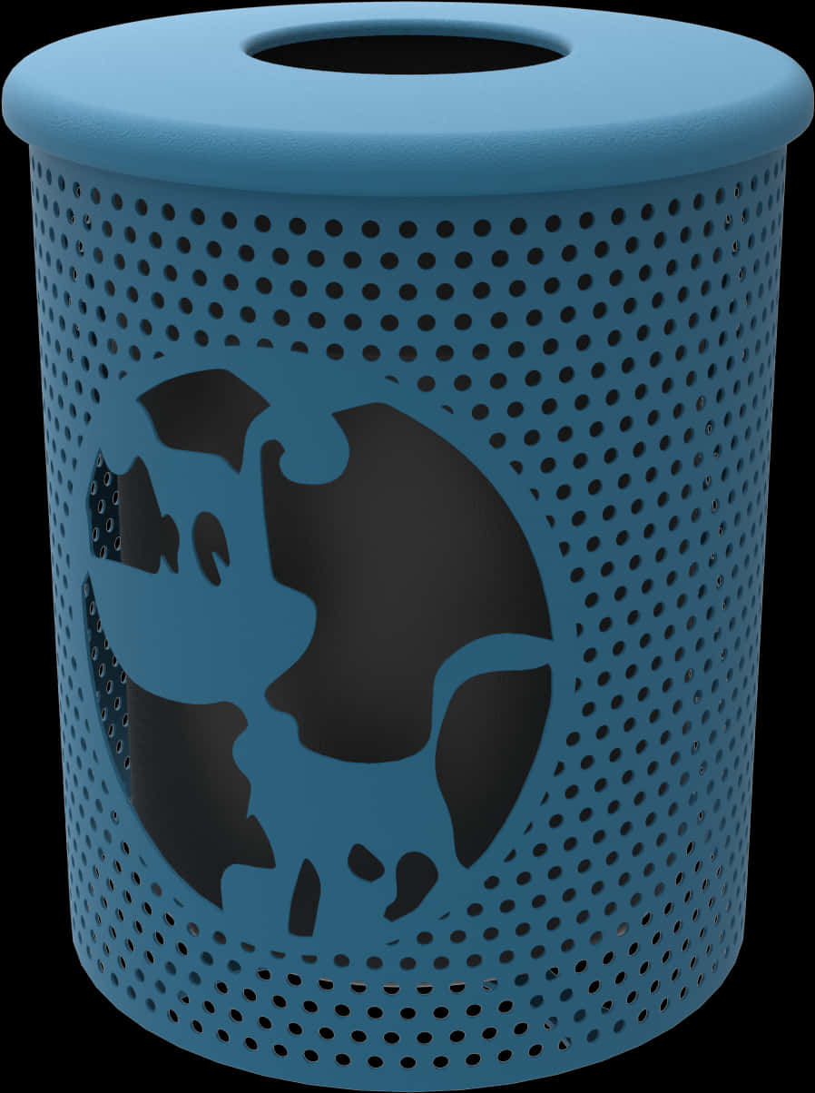 Blue Perforated Trash Canwith Earth Design