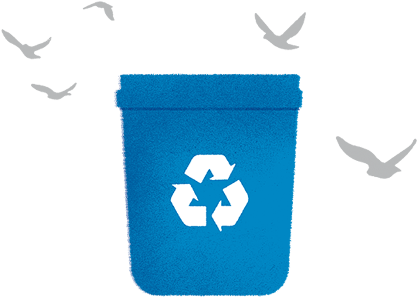 Blue Recycling Bin Birds Flying