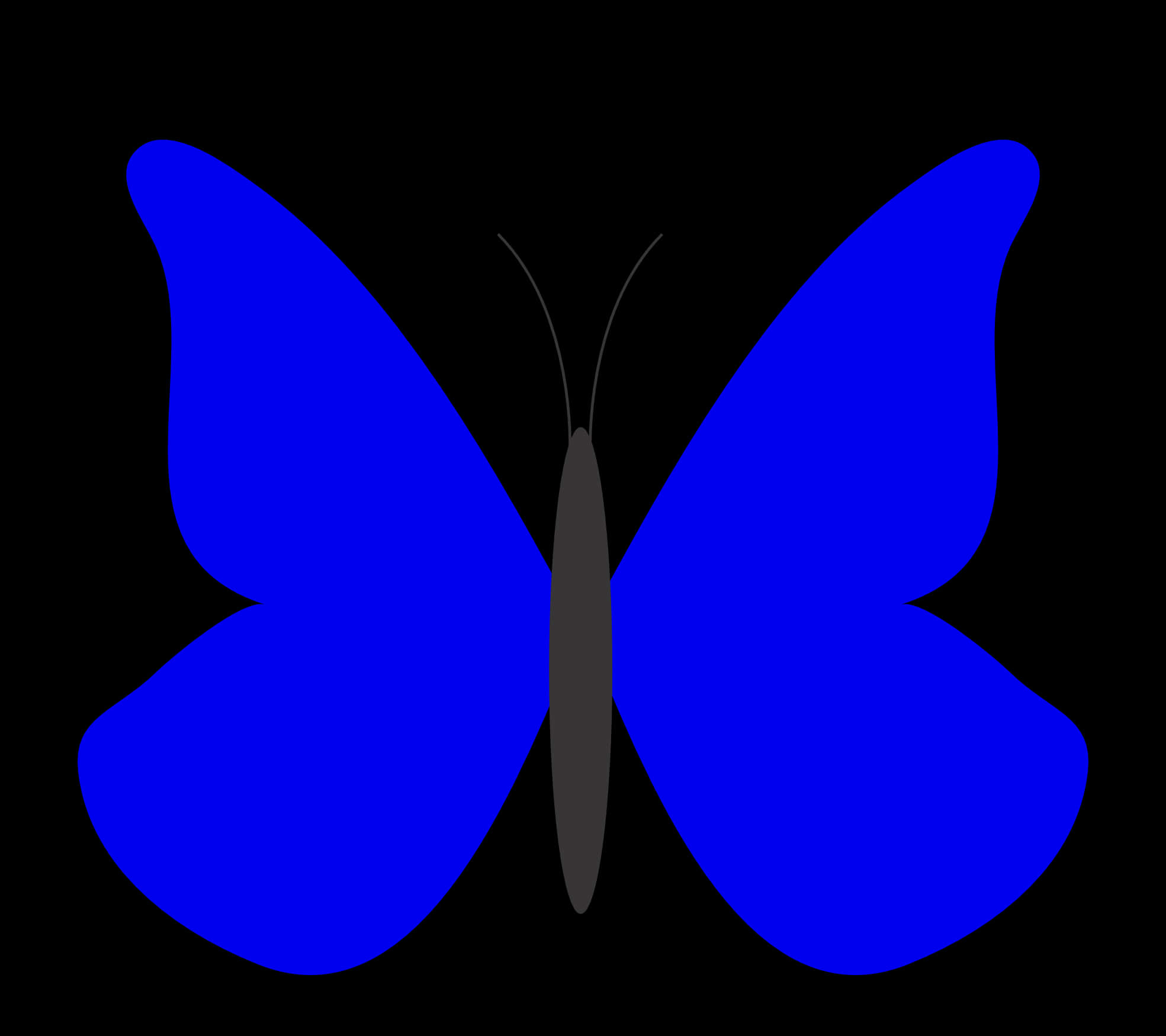 Blue Silhouette Butterflyon Black Background.png