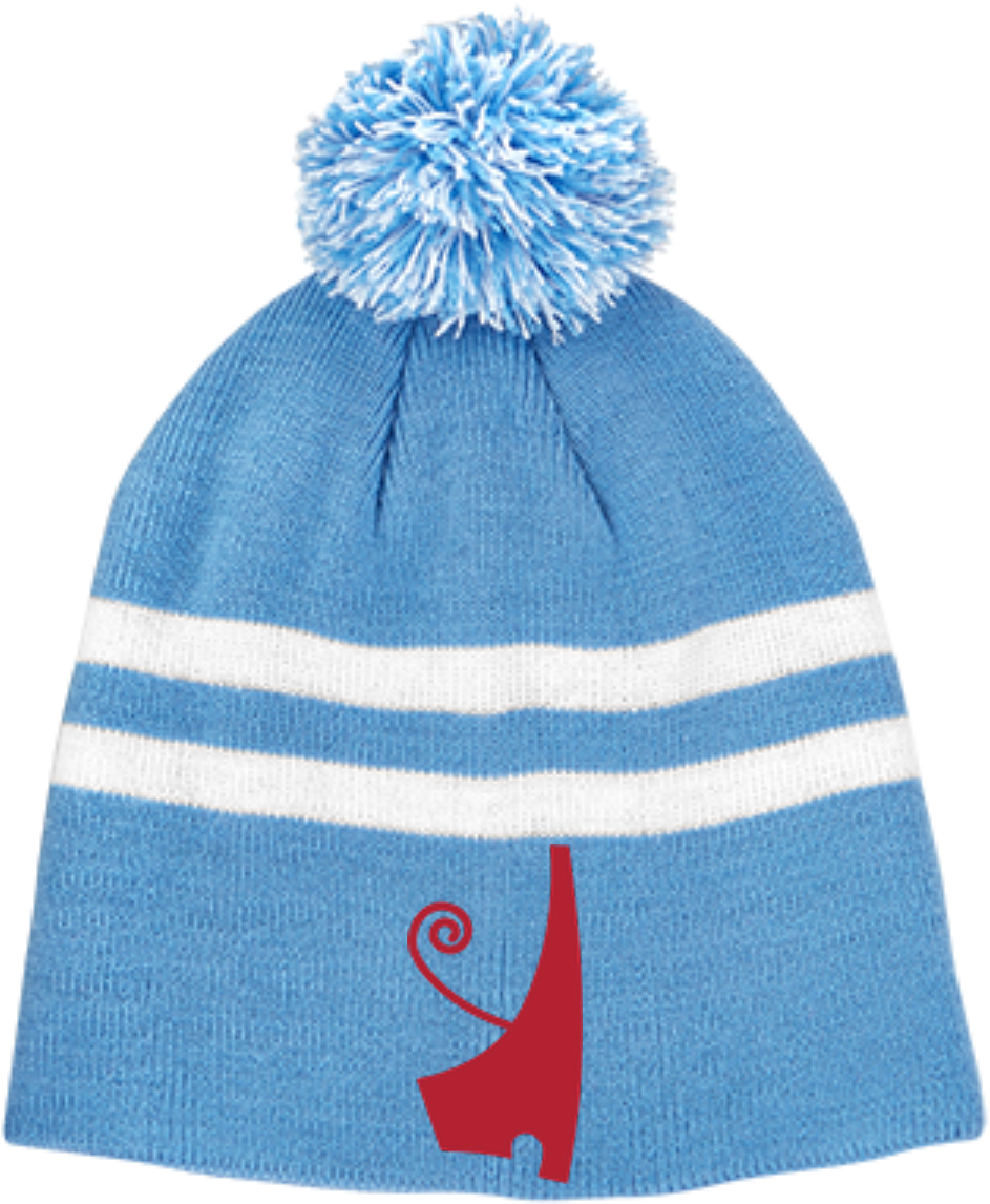 Blue Striped Pom Pom Beanie