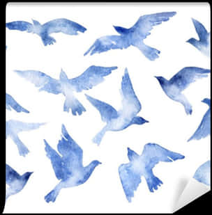 Blue Watercolor Birds Pattern