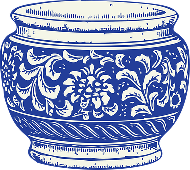 Blue White Floral Ceramic Pot