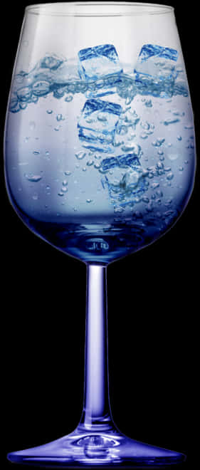 Blue Wine Glasswith Ice Cubesand Water