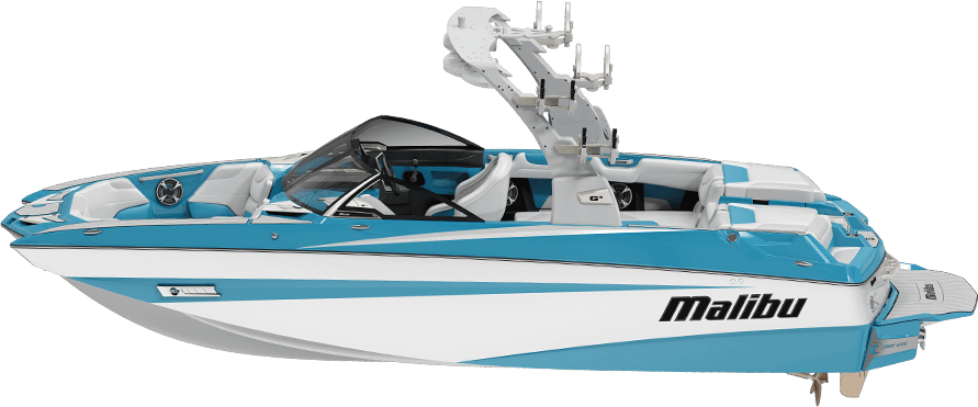 Blueand White Malibu Wakeboarding Boat