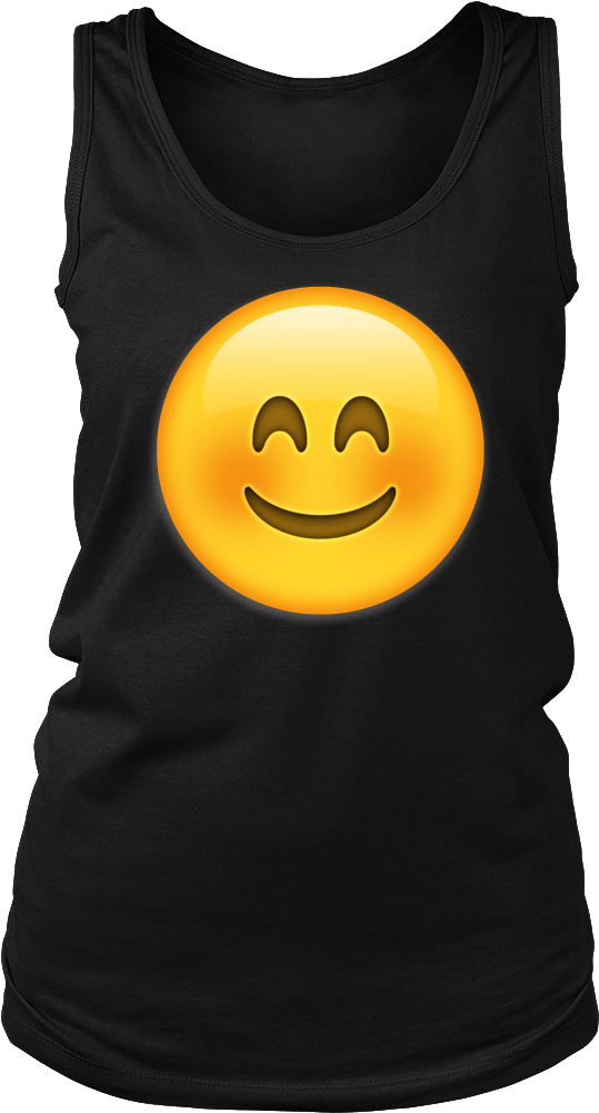 Blushing Emoji Black Tank Top