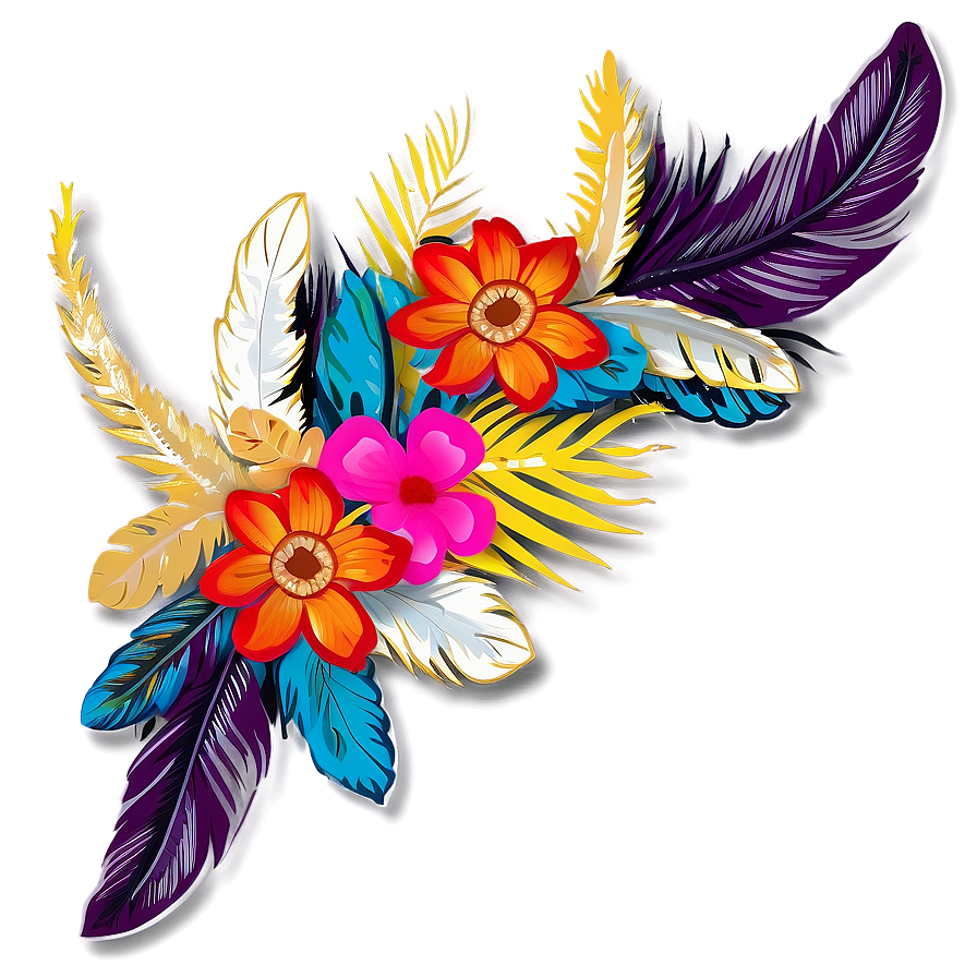 Boho Flowers And Feathers Png 06272024