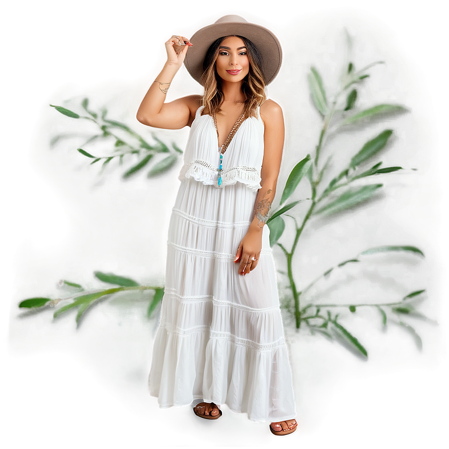 Boho White Dress Look Png 78