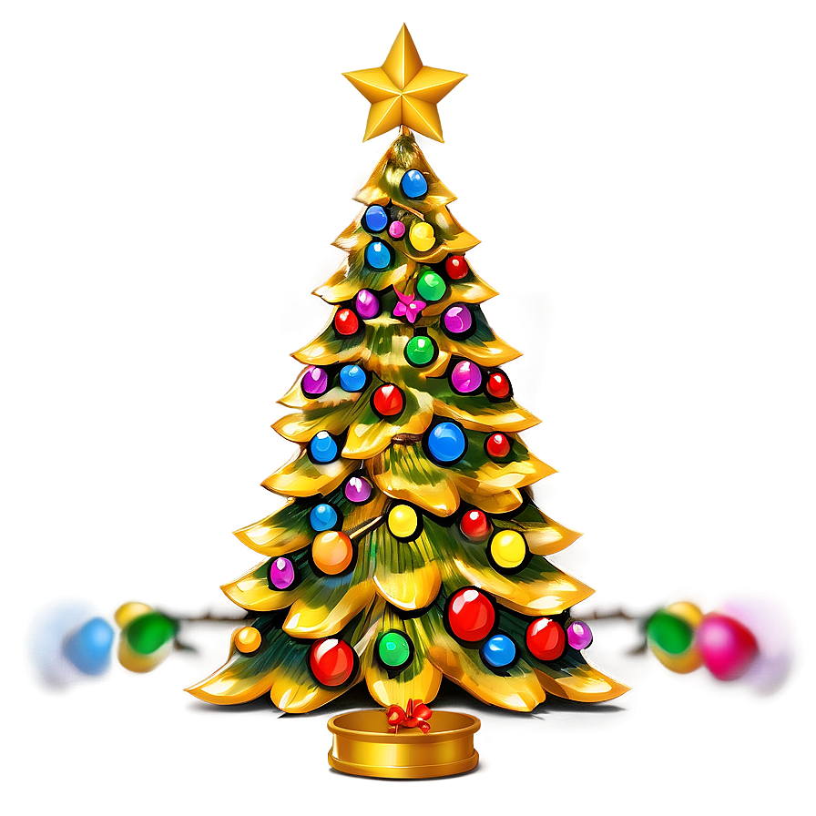 Bold Gold Christmas Tree With Bright Colors Png 06282024