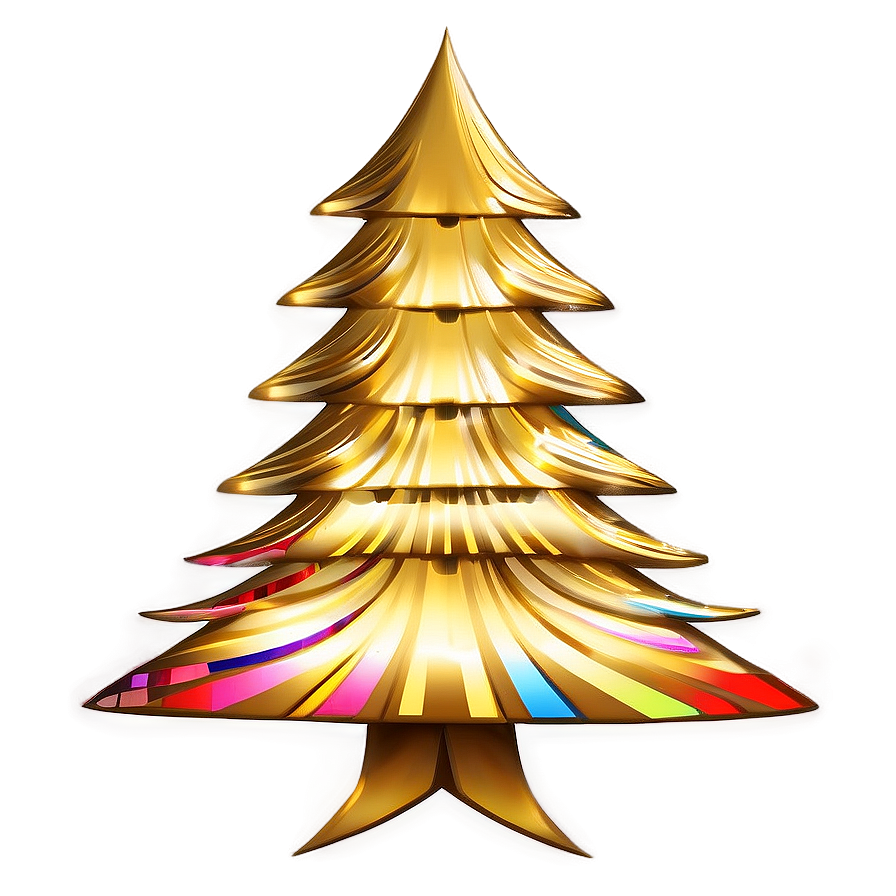 Bold Gold Christmas Tree With Bright Colors Png Ual