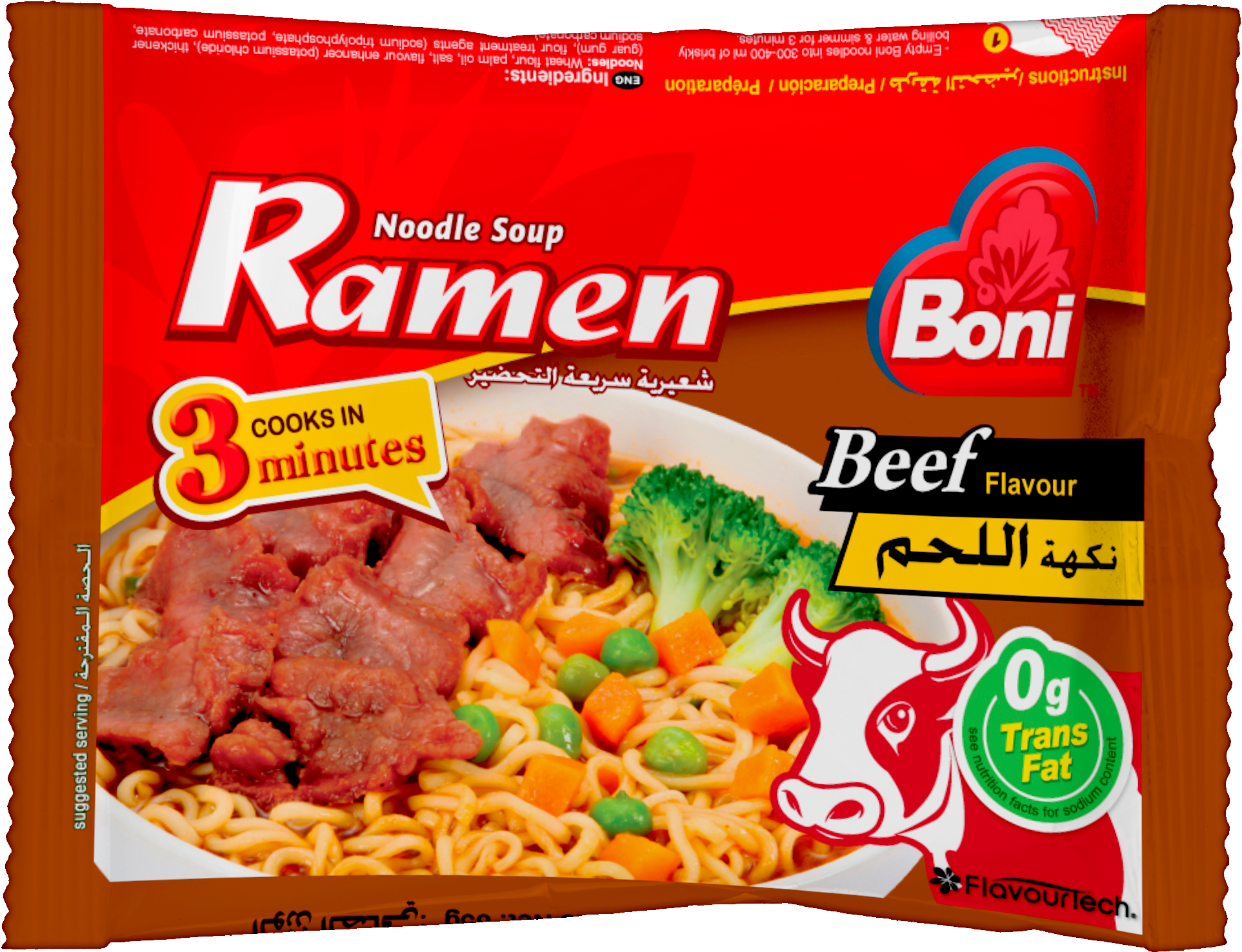 Boni Beef Flavored Ramen Noodle Soup Package