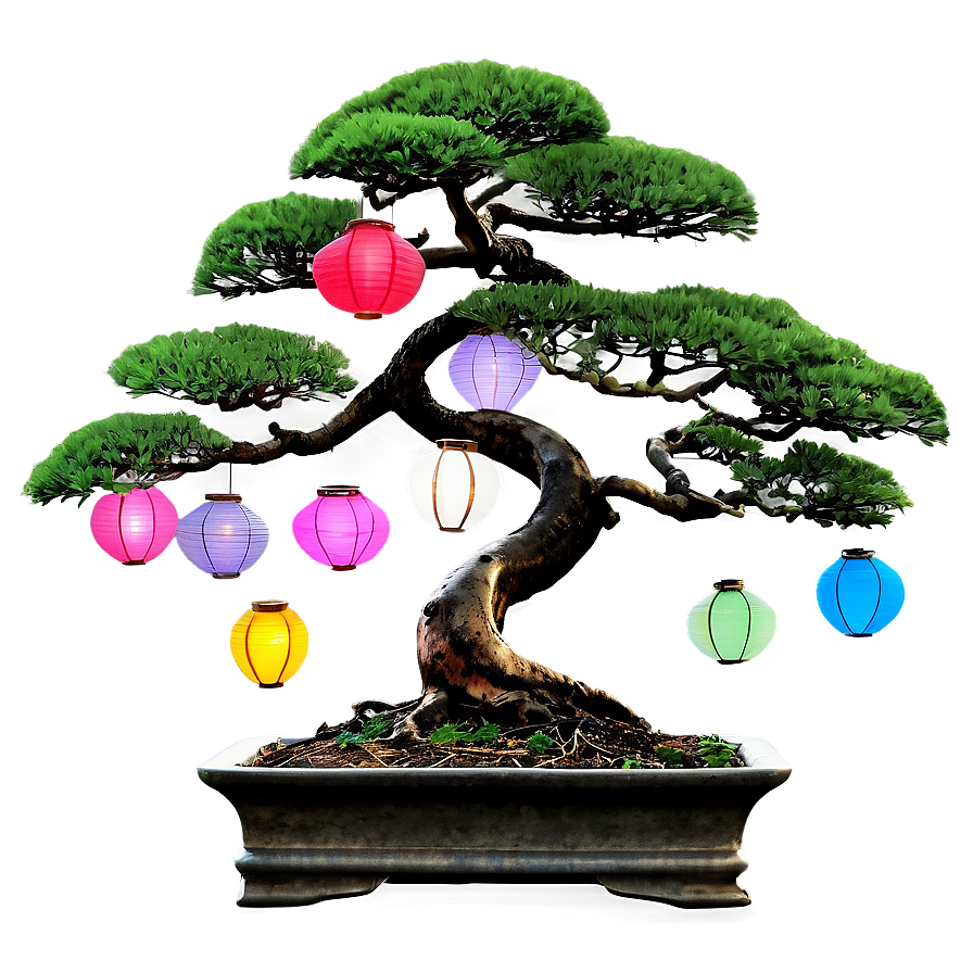 Bonsai Tree With Lanterns Png 11