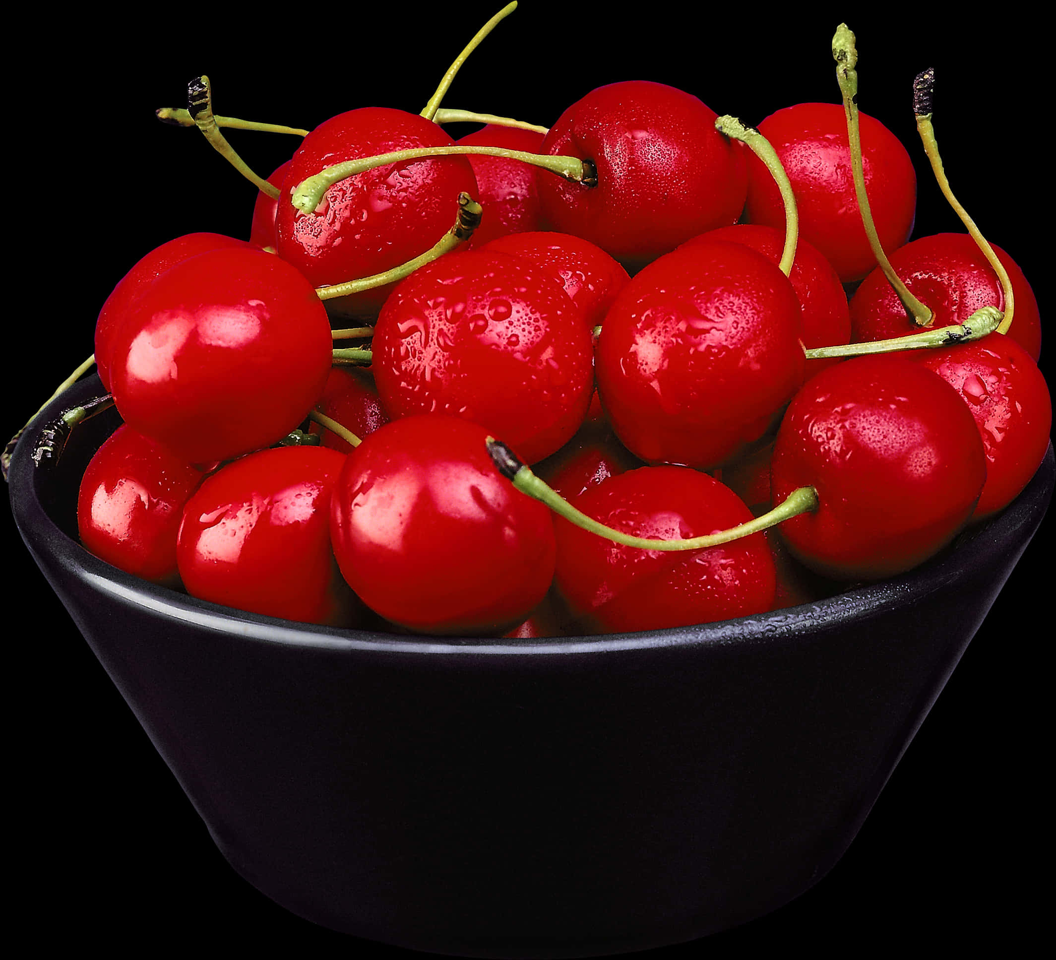 Bowlof Fresh Cherries Black Background