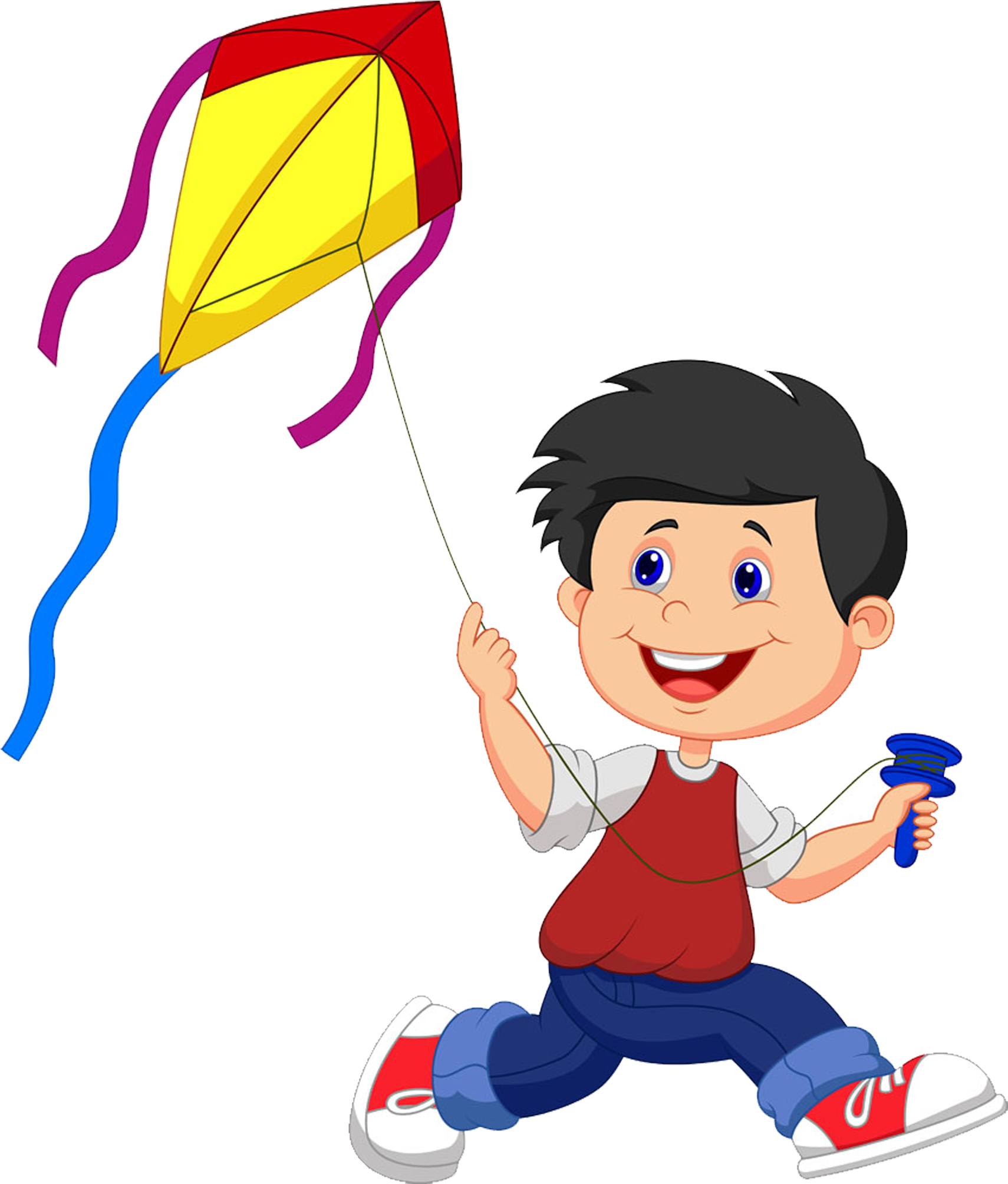 Boy Flying Kite Cartoon