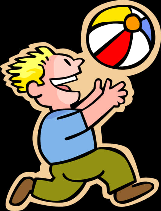 Boy Playing With Beach Ball Cartoon