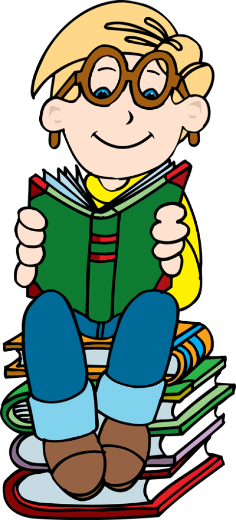 Boy Readingon Books Pile Clipart