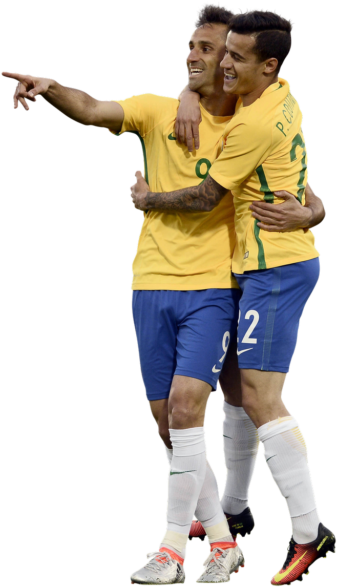 Brazilian Soccer Players Celebrating Goal