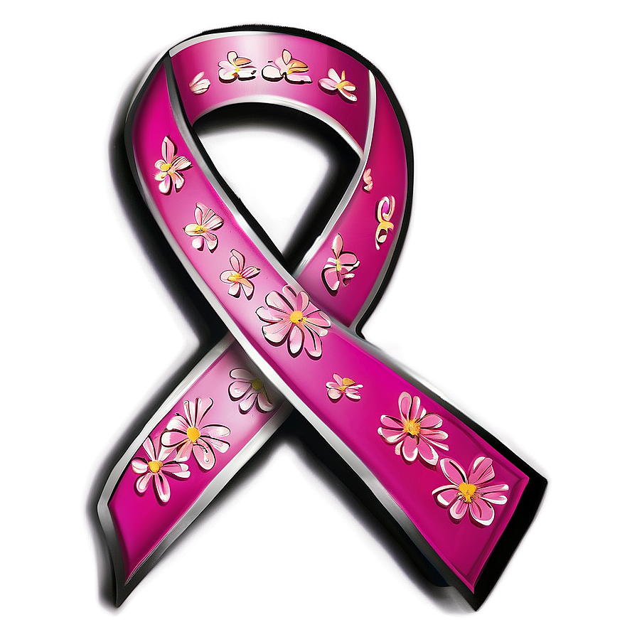 Breast Cancer Ribbon With Flowers Png 05252024