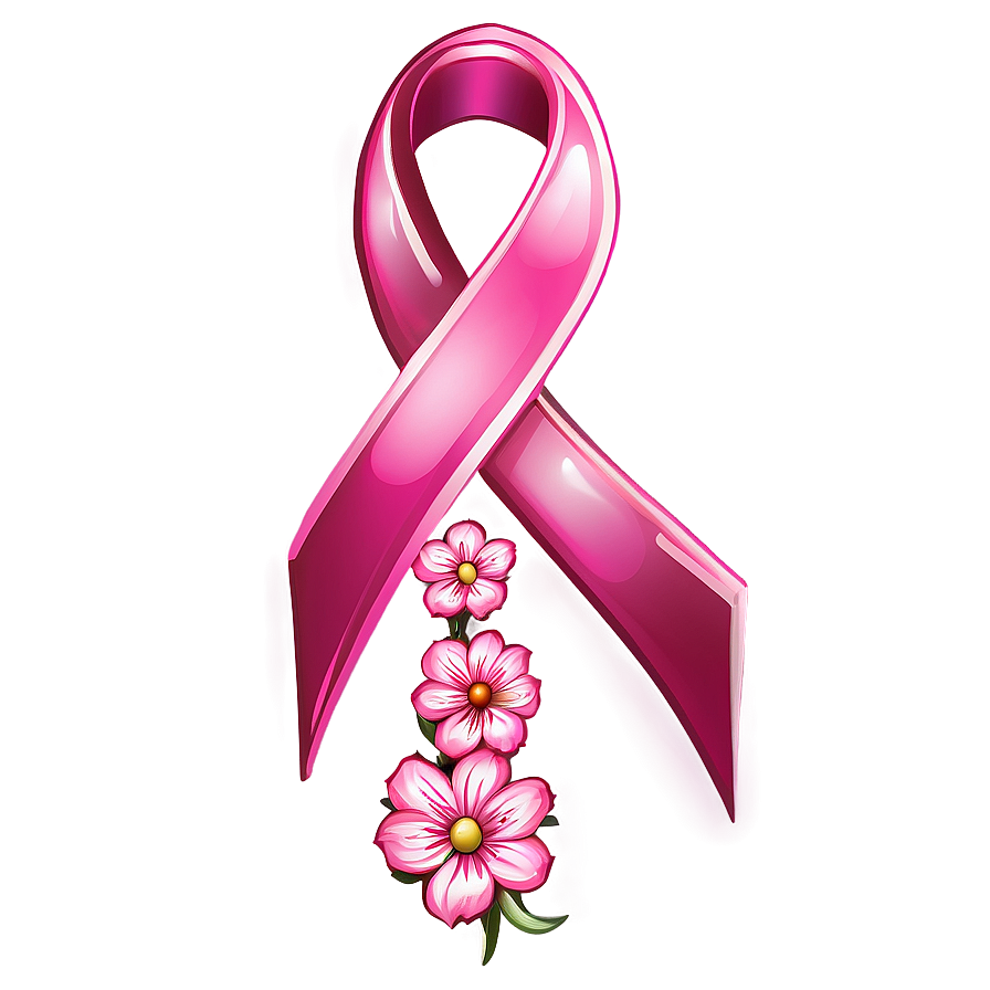 Breast Cancer Ribbon With Flowers Png 24