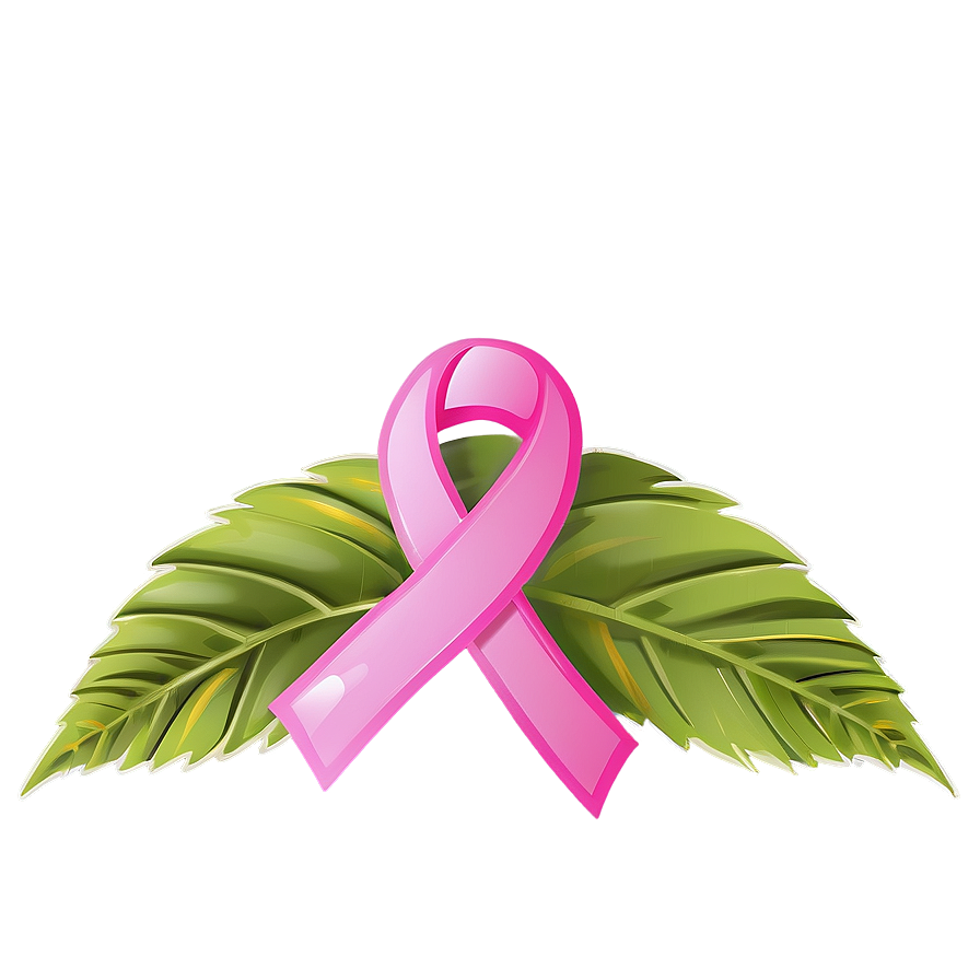 Breast Cancer Ribbon With Leaves Png Ohy62
