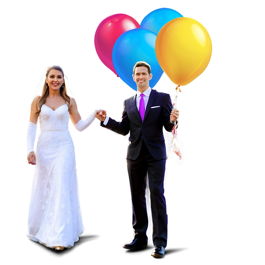 Bride And Groom With Balloons Png Idy77