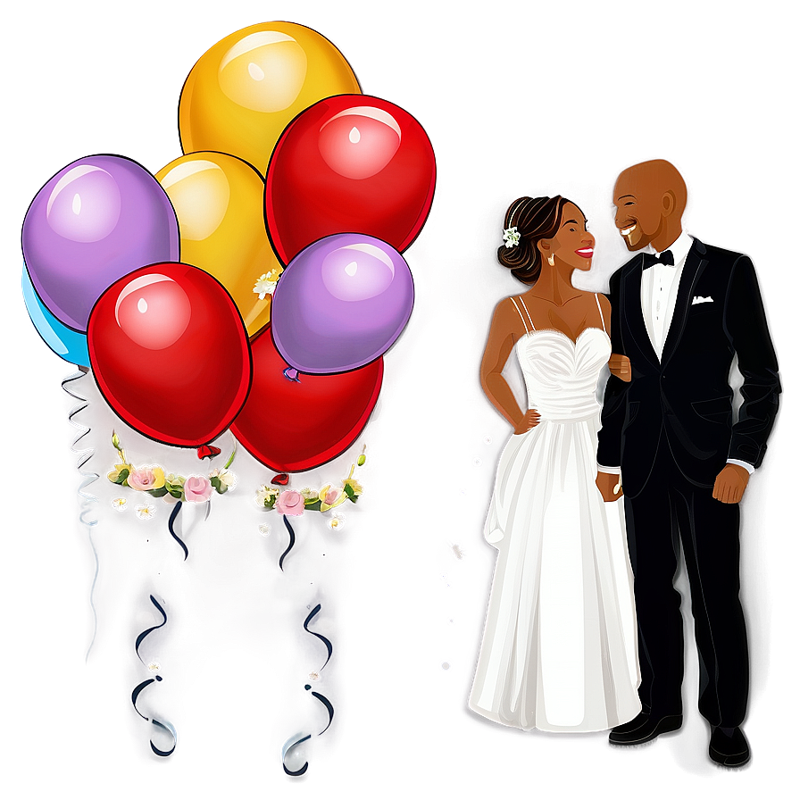 Bride And Groom With Balloons Png Jlu74