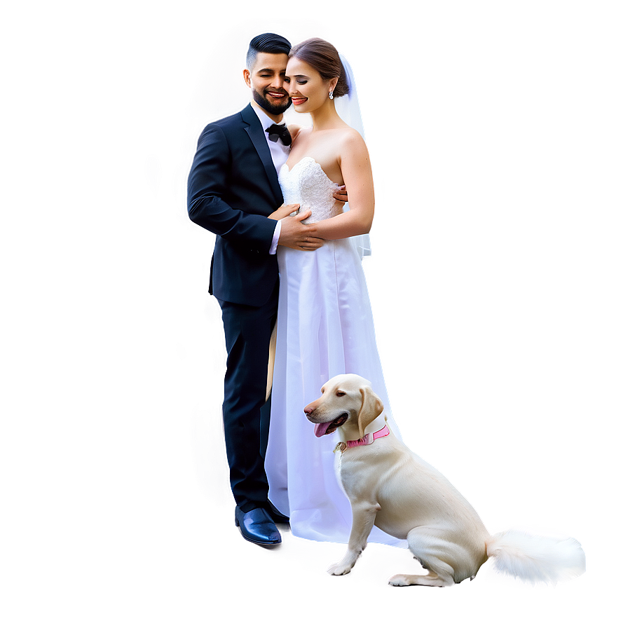 Bride And Groom With Pets Png Rhm3