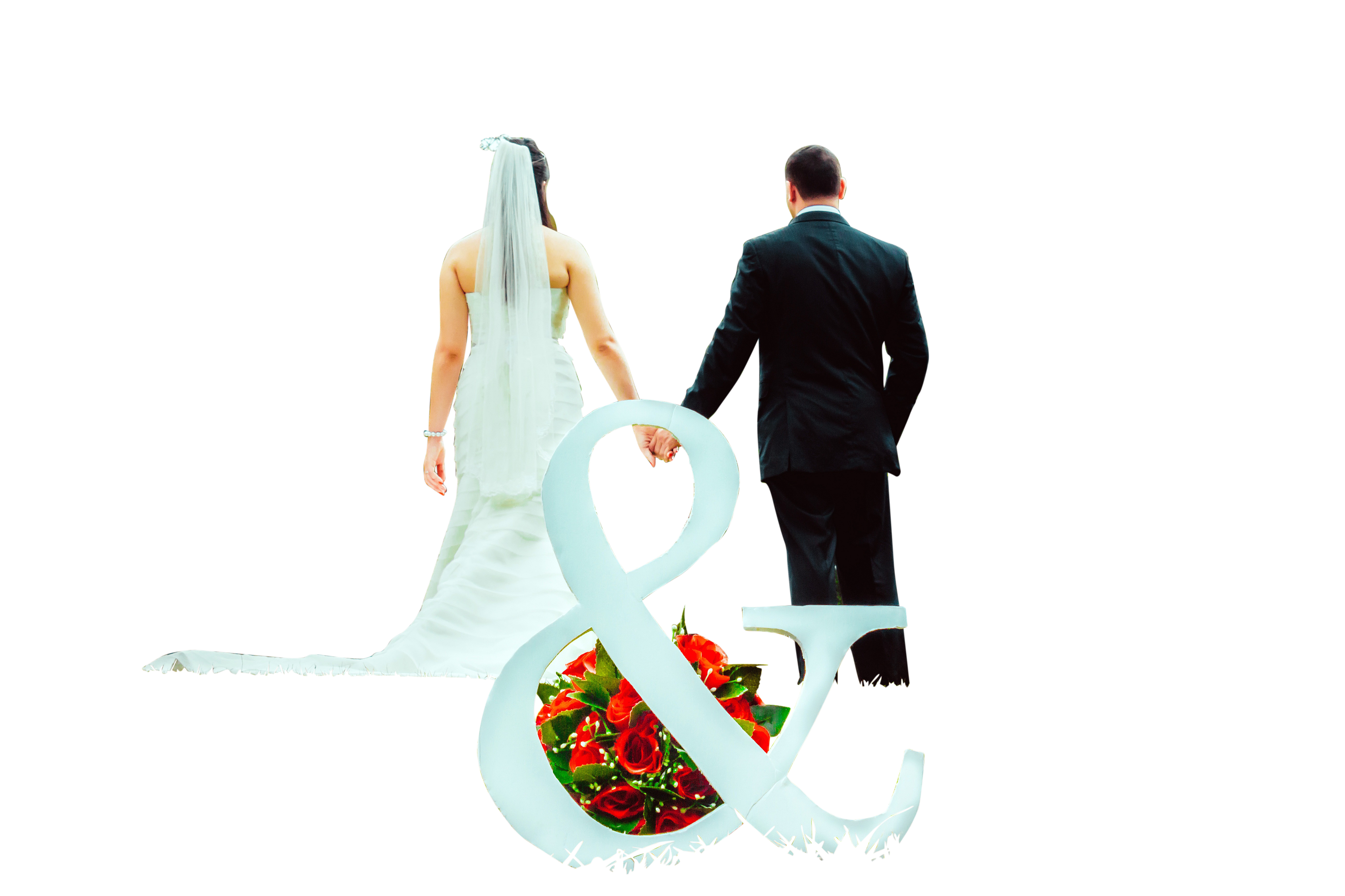 Brideand Groom Walking Away With Ampersand