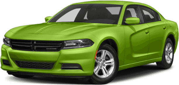 Bright Green Dodge Charger Angled View