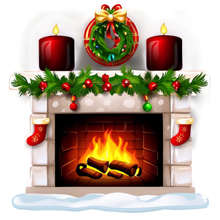 Brightly Lit Christmas Fireplace Png 06262024