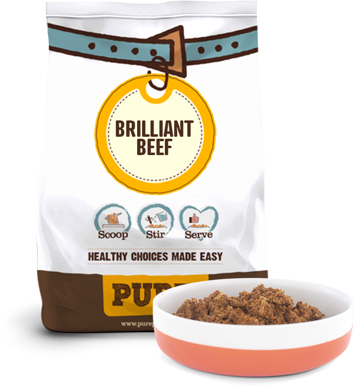 Brilliant Beef Dog Food Packagingand Bowl