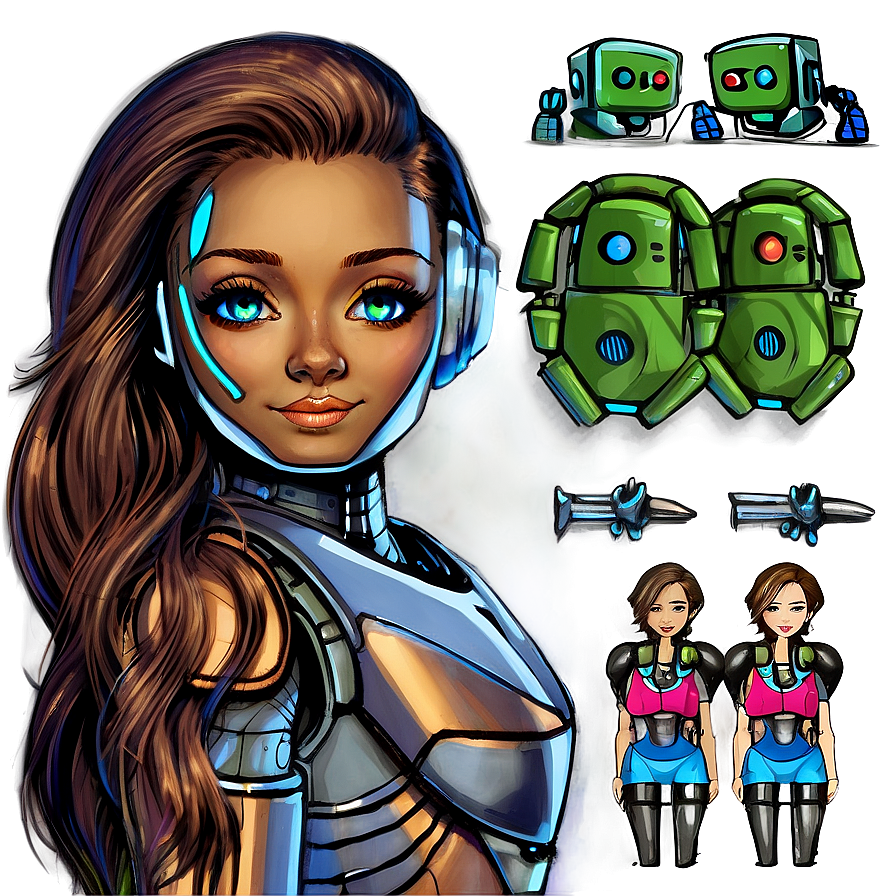 Brown Hair Robot Design Png 16