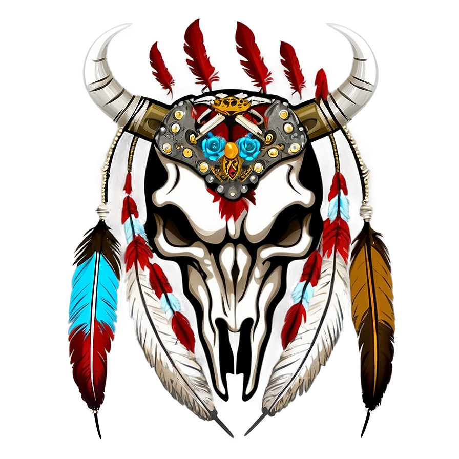 Bull Skull With Eagle Feathers Png 13