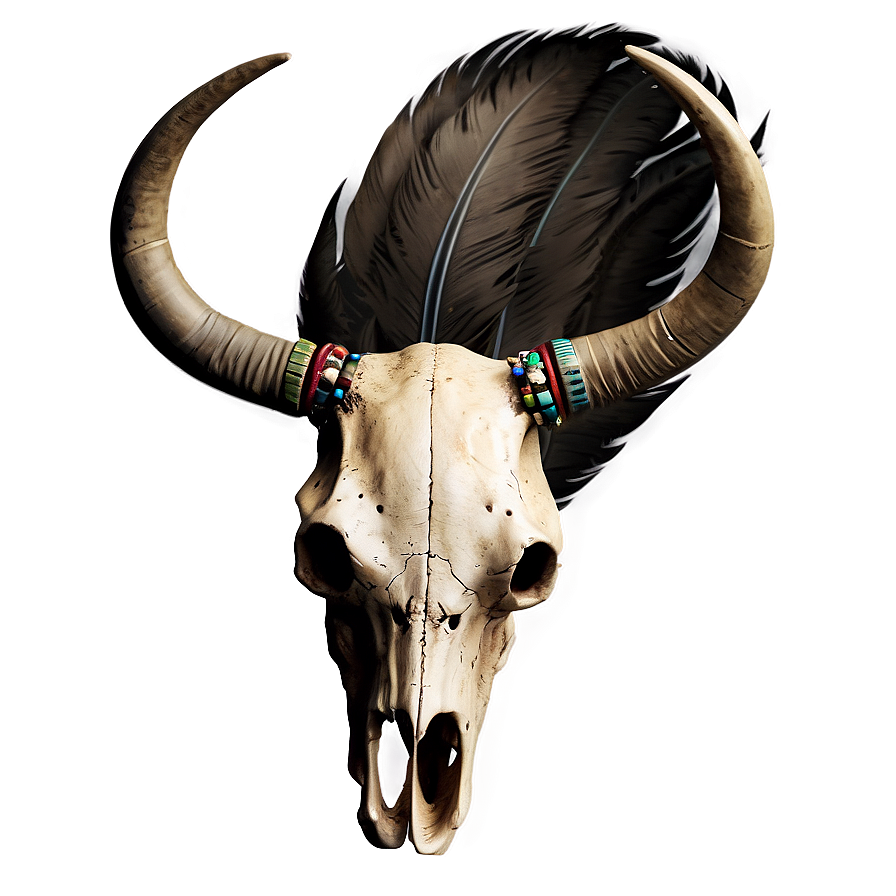 Bull Skull With Eagle Feathers Png Xsv