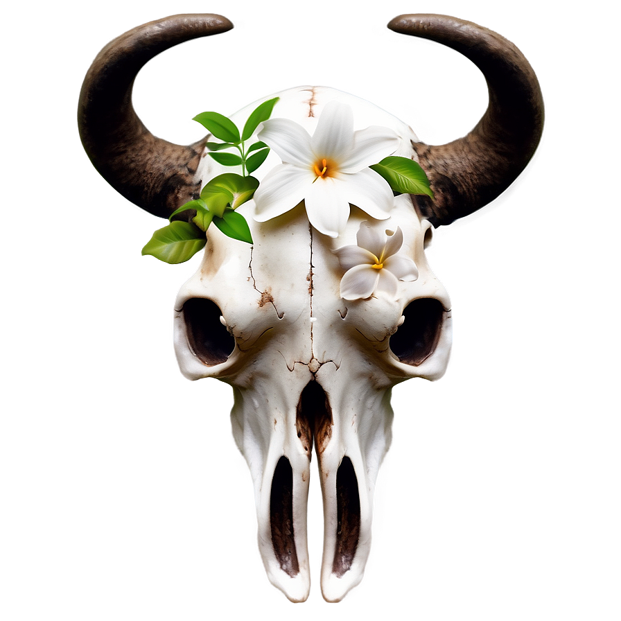 Bull Skull With Flowers Png 4