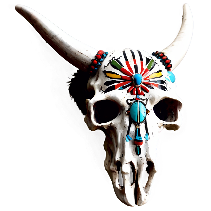 Bull Skull With Native American Headdress Png Fhc