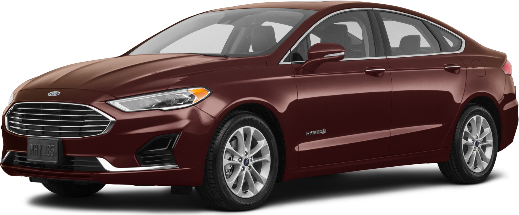 Burgundy Ford Fusion Hybrid Side View