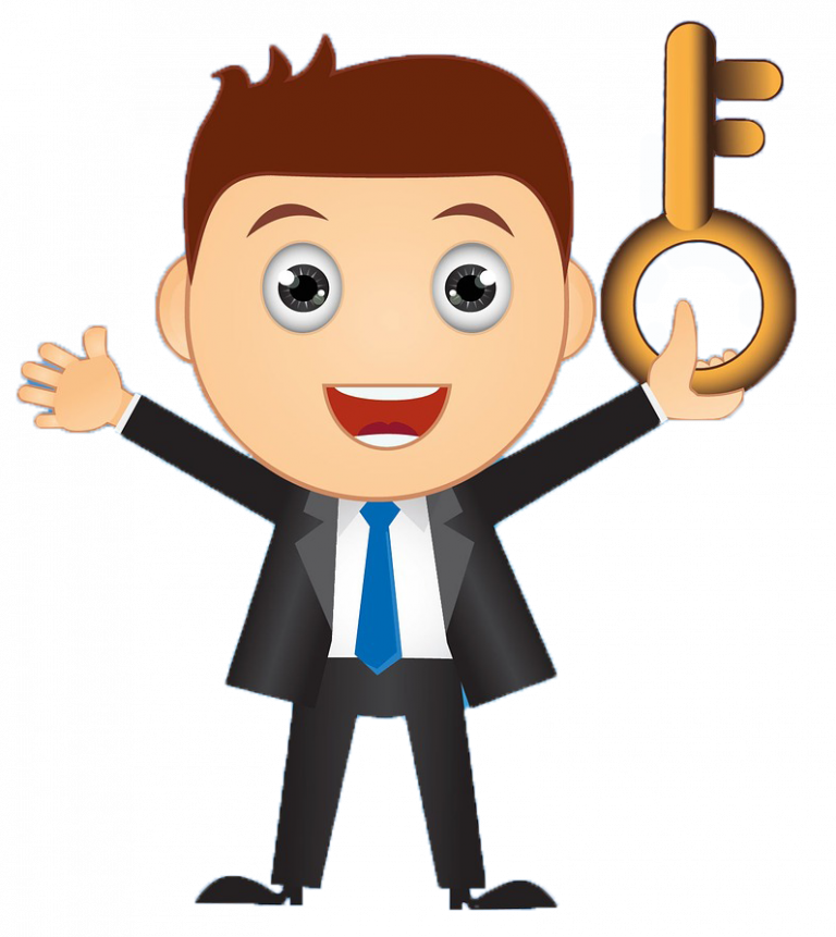 Businessman Cartoon Holding Gold Key