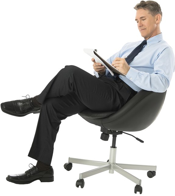 Businessman Relaxed Tablet Sitting Chair.png