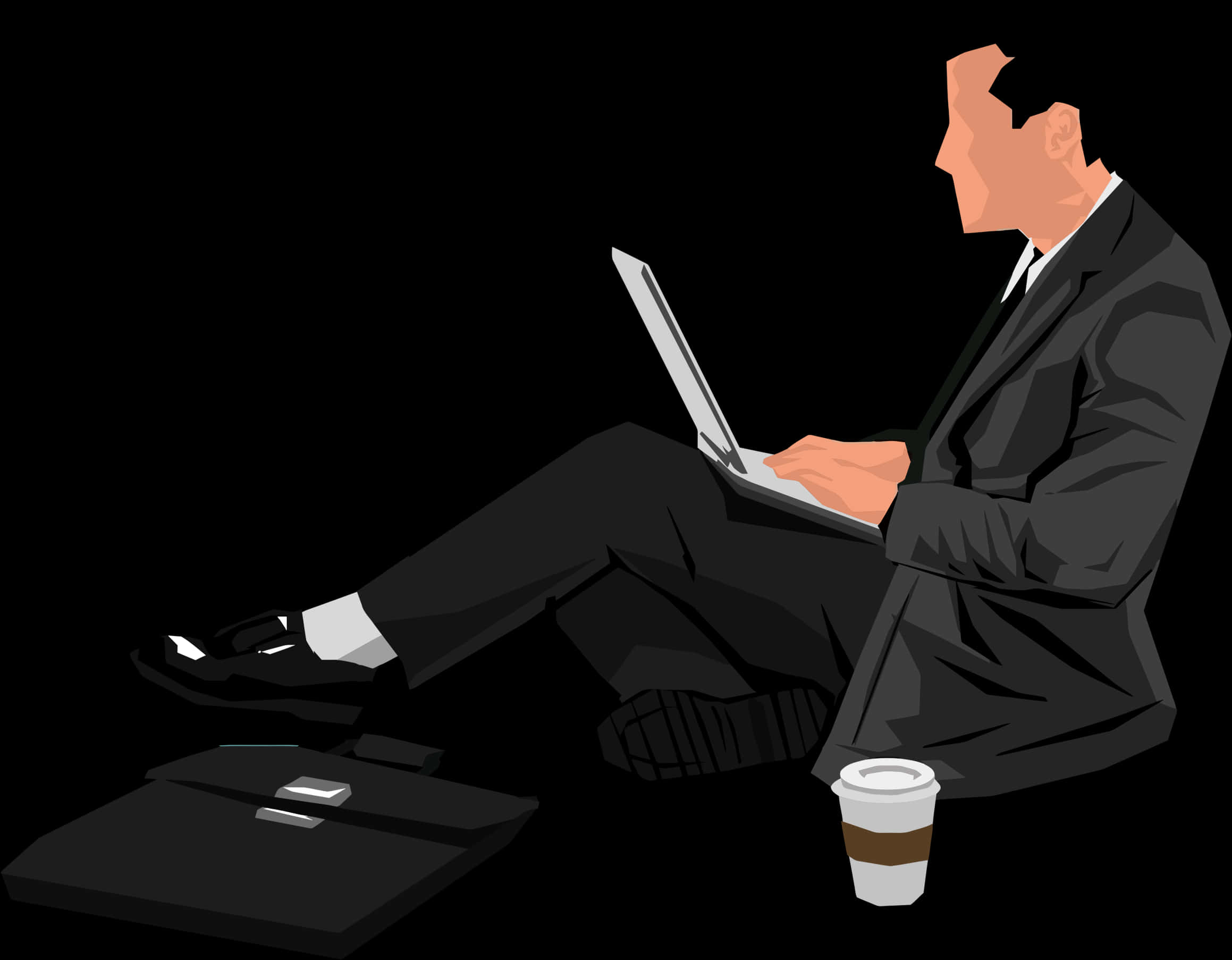 Businessman Workingon Laptop_ Vector Illustration