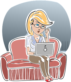 Businesswoman Workingon Laptop Cartoon