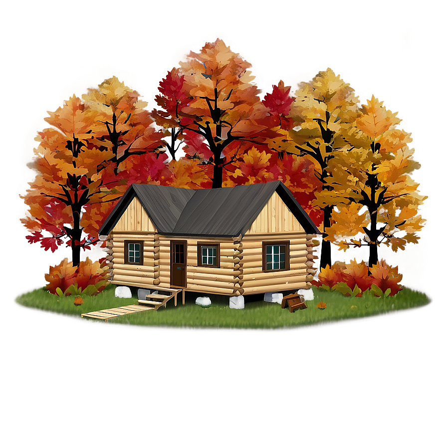 Cabin Surrounded By Autumn Colors Png 05242024