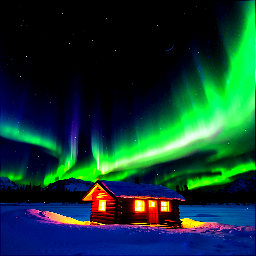 Cabin Under The Northern Lights Png 76