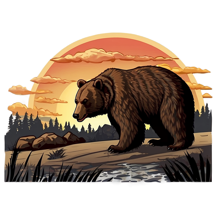 California Bear Sunset Scene Png Dth13