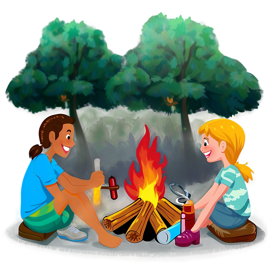 Campers Sitting Around Fire Png 13