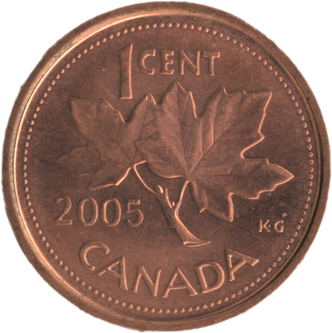 Canadian Penny2005with Maple Leaves