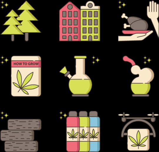 Cannabis Related Icons Set