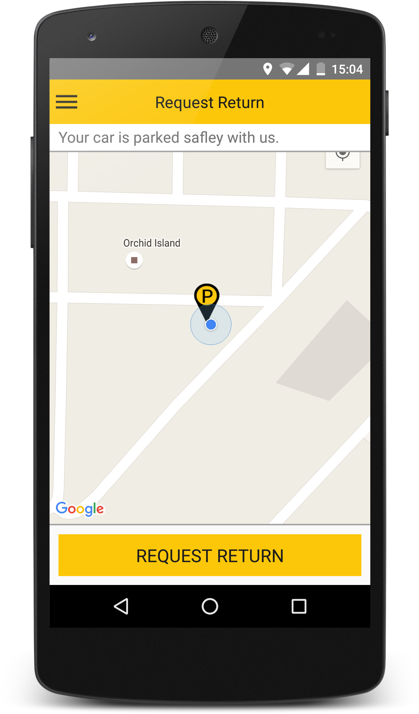 Car Parking Location Mobile App Screen